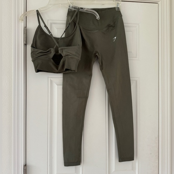 Gymshark Sweat Seamless leggings and longline bra top SET size S Dusty Olive - Picture 2 of 11